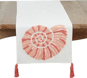 Coastal Embroidered Seashell Table Runner