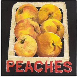 Collaged Garden Peaches Fruit Still Life, 17 x 17 Inch Canvas Wall Art
