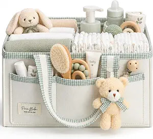 PeraBella Diaper Caddy Organizer with Handle, Baby Shower Gifts Basket Bag, Registry Search Must Haves Items, Nursery Storage Organizer for Newborn Girl Boy, Baby Bag Essentials, Car Diaper Caddy Cart