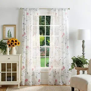 Martha Stewart Marthas Garden Floral Semi-Sheer Rod Pocket Window Curtain Panel Pair, 95", Multi