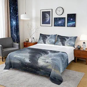 Castle Fairy 3D Tornado Bed Sheets Kids Boys Lightning Sheet Set 3 Pcs Child Natural Disaster Sheets Set + Deep Pocket Fitted Sheets + Tornado Pattern Flat Sheet 1 Pillow Sham,Twin Size