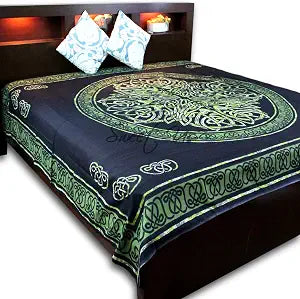 India Arts Cotton Celtic Circular Knot Print Tapestry Bedspread- Queen