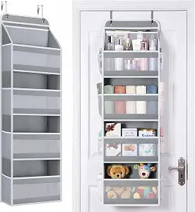 Yecaye Over the Door Organizer, Longer 4 Tier Door Organizer Hanging, Grey