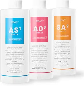 BR��UN Aqua Facial Serums for Face Cleansing ��� A Pack of 400ml 3 Aqua Peeling Solution AS1, SA2, and AO3 ���Skin Care Solution for Vacuum face Cleaning Jet for Home and Spa