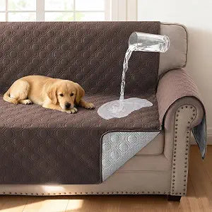 H.VERSAILTEX 100% Waterproof Couch Cover for Dogs Washable Thick Soft Love Seat Couch Covers with Storage Pocket Non Slip Furniture Protector with Elastic Straps(Loveseat, Brown)