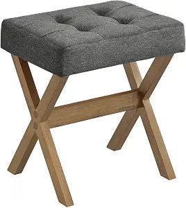 SONGMICS Makeup Stool, Padded Vanity Foot Rest, Solid Wood X Legs