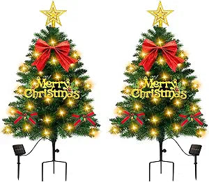 Mini Christmas Trees Solar Christmas Decorations, 2 Pack, Green