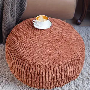 Round Storage Pouf Ottoman Cover Unstuffed Footstool, Caramel