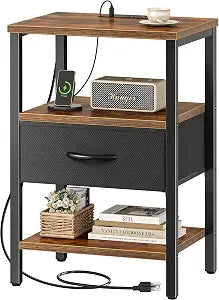 SUPERJARE Nightstand with Charging Station, USB-C Port, Bedside Table