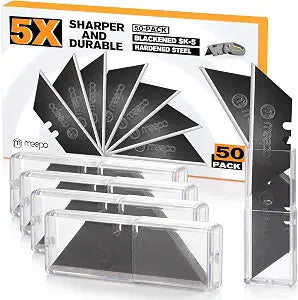 M MEEPO Utility Knife Blades, Never Rust, Blackened SK-5 Steel, 50-Pack