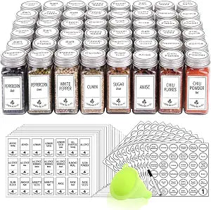 SWOMMOLY 48 Pcs 4 oz Glass Spice Jars with Shaker Lids and 806 White Labels