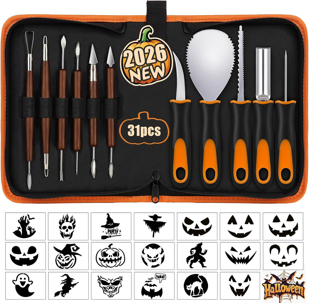 Halloween Pumpkin Carving Kit with Stencils - 31 PCS Professional Tools