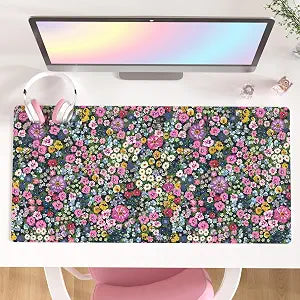 Faux Leather Large Mouse Pad, Office Desk Mat, 31.5"x15.7", Blooming Flower