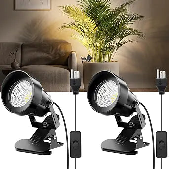 LED Clamp Spot Lights 2 Pack, 3000K Warm White Indoor Spotlights, Clip On Lights with 2.76" Wide Clamp, 270 Adjustable & Switch for Artwork, Plants, Shelves, Displays, Workshop, Desk