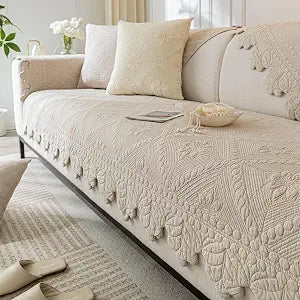Cotton Quilted Couch Covers for Sofa Farmhouse Sofa Covers Washable(Khaki,28"x28")