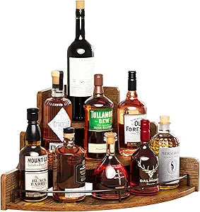 KLM Liquor Bottle Display Corner Shelf, Brown