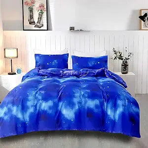 SDIII Blue Galaxy Duvet Cover Set Full with 2 Pillowcase, Not Including Comforter Inside, Space Bedding Duvet Cover Full with Zipper and Corner Ties