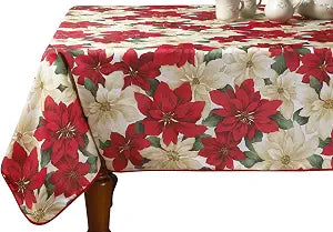 Violet Linen European Christmas Poinsettia Floral Design Printed Tablecloth Size: 52? W x 70? D