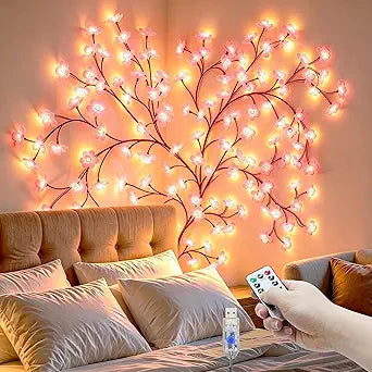 Cherry LED Blossom Lights Decor, 48 LED Cherry Enchanted Willow Vine Tree Branch Lights for Wall Art, 8 Lighting Modes, Whimsical Christmas Indoor Decorations for Home Living Room Door Window