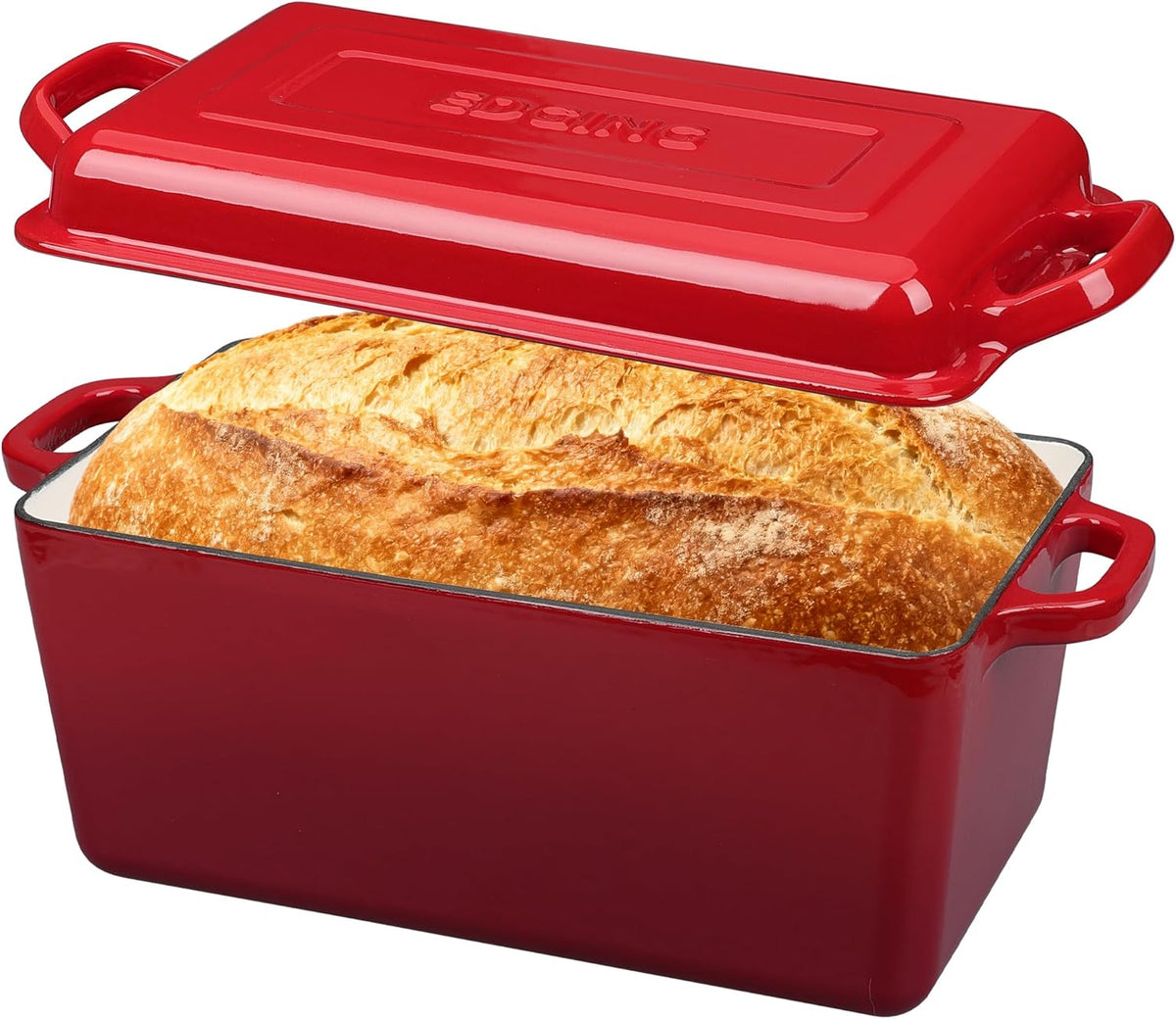 EDGING CASTING Enameled Cast Iron Dutch Oven, Oblong Bread Oven for Sourdough Bread Baking, Baking Pan, Dual Handles, Oven Safe, 4 Quart, Red