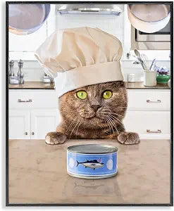Cat Chef Tuna Can Kitchen Humor, 11 x 14 Inch Framed Gicle Print