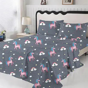 SDIII 4PCS Gray Unicorn Sheets Set Queen, Soft Microfiber Unicorn Sheets Queen, Cute Sheets Queen for Girls Boys Kids and Unicorn Lovers on Amazon