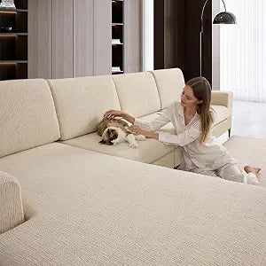 Couch Cushion Covers Sectional Couch Covers Stretch Washable Soft Seat Cushion Covers Furniture Protector Sofa Slipcovers for Pets(Natural,3 Pieces Seat Covers or Back Covers)