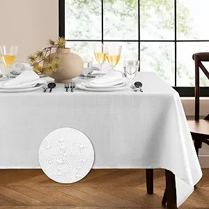 Elrene Home Fashions Laurel Solid Texture Water and Stain Resistant Tablecloth, 52"X70" Rectangle, White