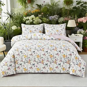 URBONUR 100% Cotton Floral Full Duvet Cover Set 3-Pieces Botanical Bedding