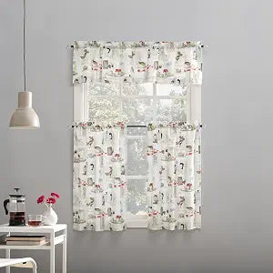 No. 918 Brew Coffee Shop Semi-Sheer Rod Pocket Kitchen Curtain Valance and Tiers Set, 54" x 36", White