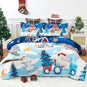 YIYEA Christmas Full Size Comforter Sets for Girls Boys, Cute Kids Comforter with 2 Pillowcase, Ultra Soft Brushed Microfiber Christmas Bedding Comforter Sets, Suit for All Season, Machine Washable