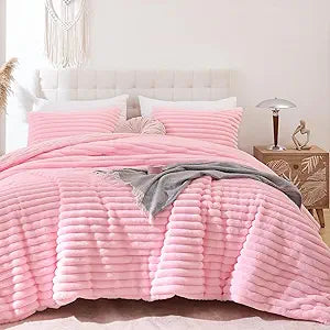 Smoofy Fluffy Queen Size Comforter 3 PCS - Pink Fleece Bedding Set