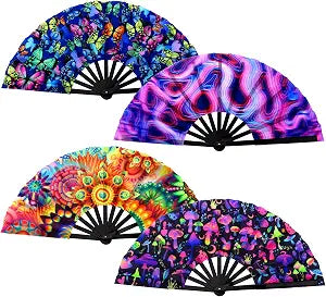 BBTO 4 Pcs Large Rave Clack Hand Fans Folding Festival Fan