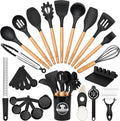 Astercook 39 PCS Kitchen Utensils Set, Silicone Cooking Utensil Sets with Wooden Handle, 446F Heat Resistant Food Grade Spatula Set, BPA Free Kitchen Gadgets Tools Set & Spoons for Nonstick Cookware