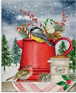 Stupell Industries Winter Birds Tea Kettle, 16 x 20 Inch Canvas Wall Art