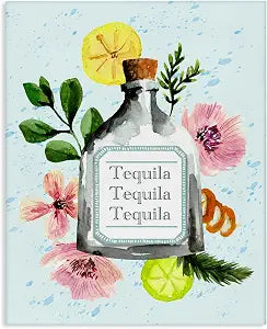 Floral Tequila Bottle Kitchen, 24 x 30 Inch Canvas Wall Art