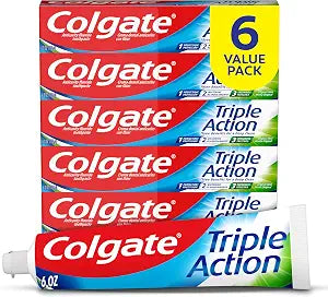 Colgate Triple Action Toothpaste, Original Mint, 6 Pack, 6 oz