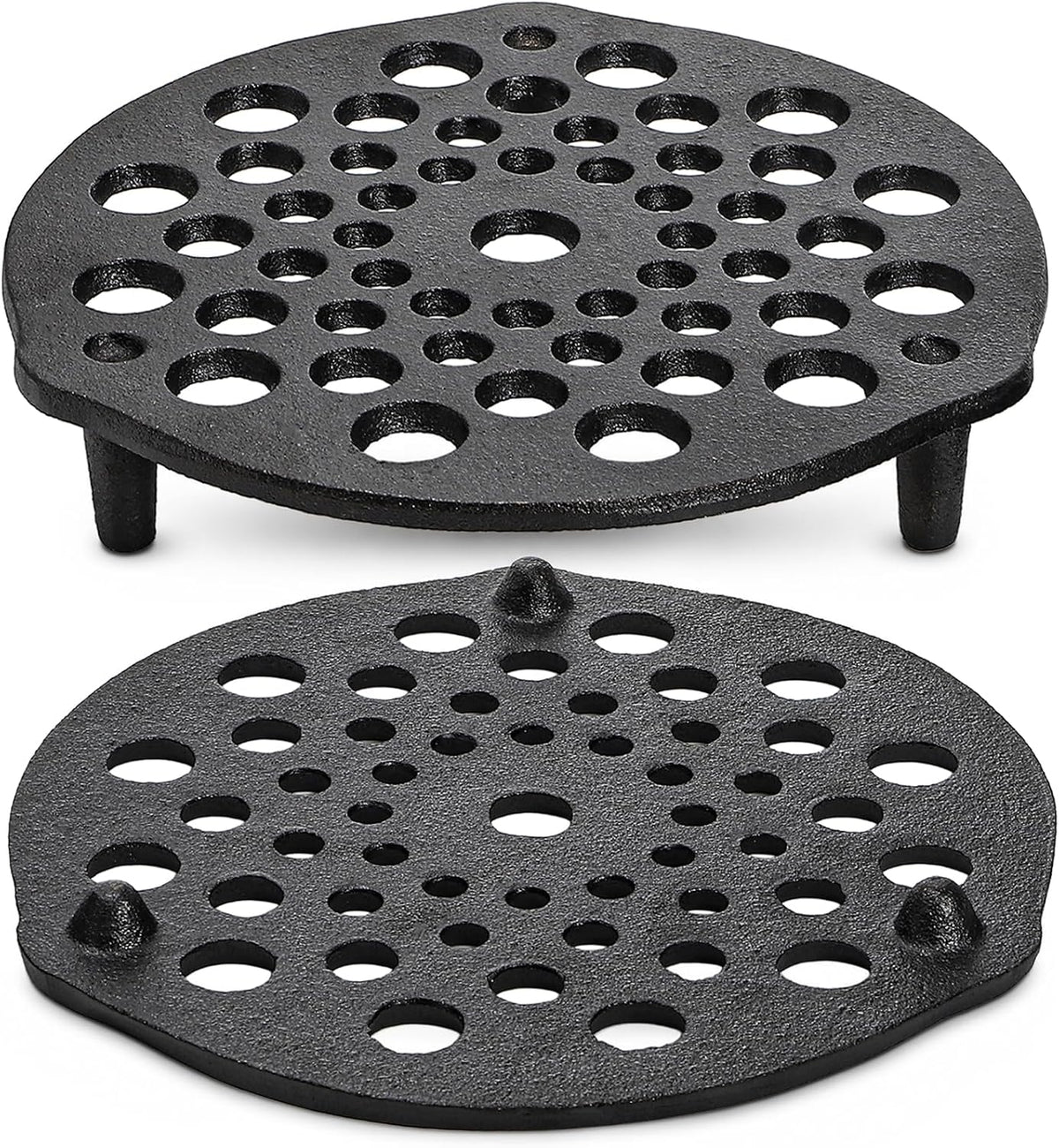 Elsjoy 2 Pack 8 inch Cast Iron Trivet for Dutch Oven, 1.6" and 0.6" Heights