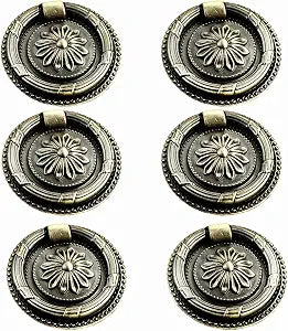 6PCS Drop Ring Handles Dresser Ring Pull Brass Oil-Rubbed Bronze Cabinet Cupboard Pulls Drawer Ring Handle Knobs (Bronze, 1.8in/46mm)