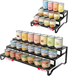 Expandable Can Organizer for Pantry, 3 Tier Metal Canned Food Storage