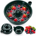 Ceramic Berry Bowl with Auto-Spin Swirl Drainage, Self-Rinsing Fruit Washer Spinner Bowl, Multi-Functional Colander for Strawberries, Blueberries and Grapes (Green)