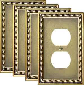 Antique Brass Rope Edge Duplex Outlet Cover Plate Zinc Alloy 4-Pack