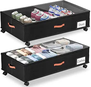 Ashwanth Under Bed Storage with Wheels, 2-Pack, XXL Large, Black