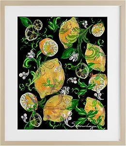 Lemons and Acanthus Leaves, 13 x 16 Inch Framed Print Under Glass