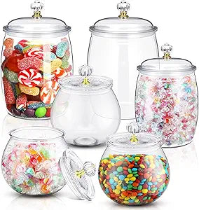 Nuogo 6 Pcs Plastic Candy and Cookie Jar with Lids, 30/42/64 oz