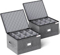 YearningHome 2 Pack Wine Glass Storage Box with Dividers,Stemware Storage Cases with Sturdy Handle and Hard Shell for Glassware Crystal Storage,Transport and Moving,Holds 24,Grey