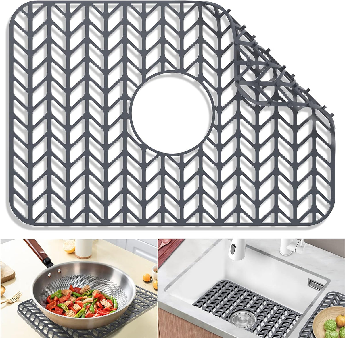 Sink Protectors for Kitchen Sink 18.2"x12.5" Center Drain Sink Mat