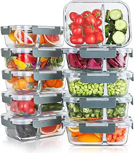 KOMUEE 10 Packs 30oz Glass Meal Prep Containers 2 Compartments
