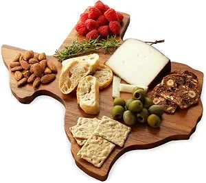 Twine Texas-Shaped Acacia Wood Cheese Board - Durable Cheese, Charcuterie and Serving Platter with Hanging Loop, Perfect for Entertaining and Kitchen Dcor, Texas Cutting Board, Set of 1
