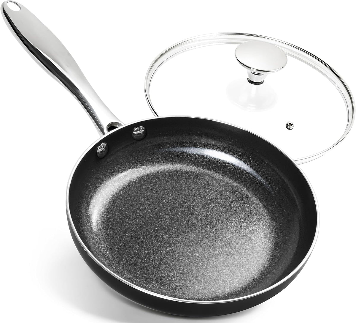 MICHELANGELO 8 Inch Nonstick Frying Pan with Lid, Small Skillet, Black